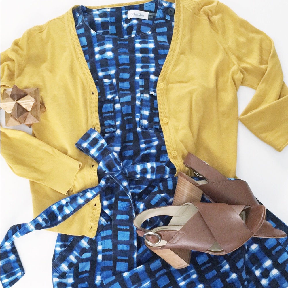 Calvin Kline Patterned Blue A-Line Dress